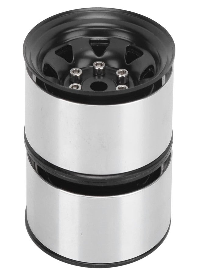equlup 4 Pcs RC Wheel Hub, 1.55 Inch RC Wheel Rim Hub 5 Hole Silver Rim Universal Simulation Tire Beadlock Accessories for Axial AX90069 Crawlers (Black) - Image 4